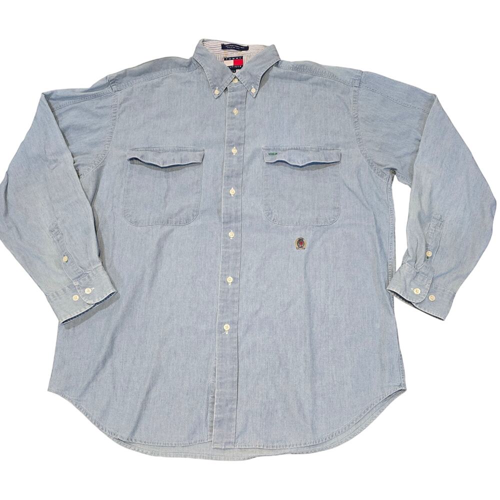 Vintage 90's Tommy Hilfiger Light Denim Long-sleeve Button-Down Oxford Shirt
